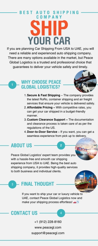 Best auto shipping company  Peace Global Logistics