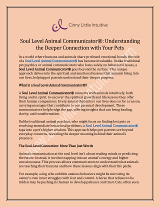 Discover the Profound Connection: Soul Level Animal Communicator® Insights