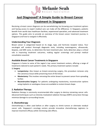 Just Diagnosed A Simple Guide to Breast Cancer Treatment in Singapore