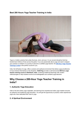Best 200 Hours Yoga Teacher Training in India