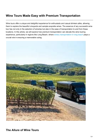 Wine Tours Made Easy with Premium Transportation