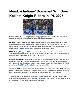 Mumbai Indians' Dominant Win Over Kolkata Knight Riders in IPL 2025