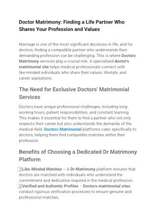 Doctor Matrimony_ Finding a Life Partner Who Shares Your Profession and Values