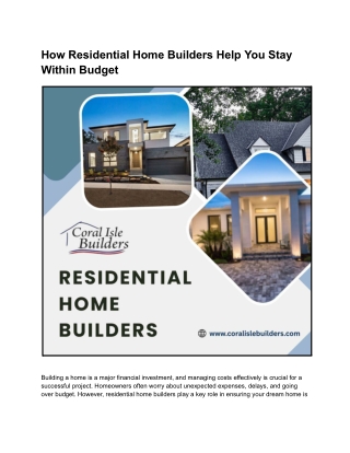 How Residential Home Builders Help You Stay Within Budget