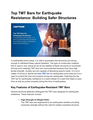 Top TMT Bars for Earthquake Resistance: Building Safer Structures