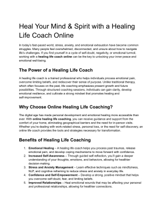 Heal Your Mind & Spirit with a Healing Life Coach Online