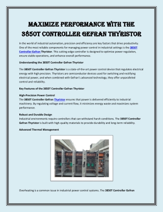 Maximize Performance with the 3850T Controller Gefran Thyristor