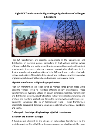 High-KVA Transformers In High-Voltage Applications – Challenges & Solutions