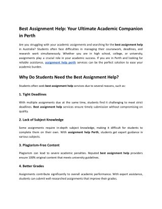 Best Assignment Help Your Ultimate Academic Companion in Perth