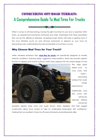 A Comprehensive Guide To Mud Tires For Trucks
