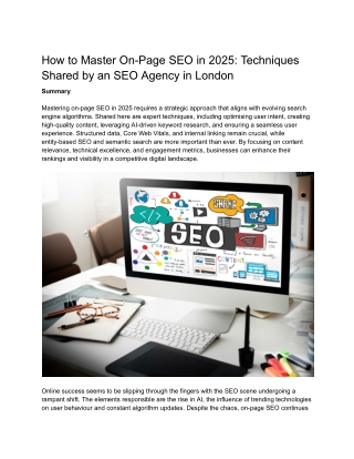 How to Master On-Page SEO in 2025: Techniques Shared by an SEO Agency in London