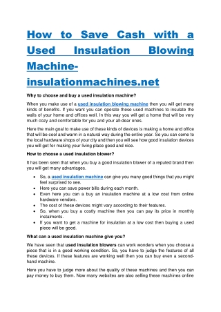 How to Save Cash with a Used Insulation Blowing Machine-insulationmachines.net