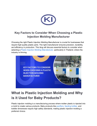 Key Factors to Consider When Choosing a Plastic Injection Molding Manufacturer