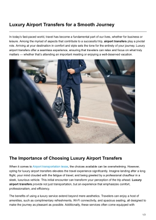 Luxury Airport Transfers for a Smooth Journey