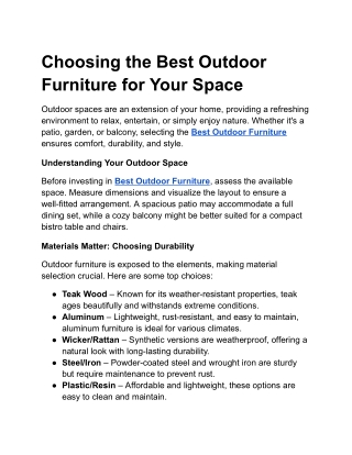 Choosing the Best Outdoor Furniture for Your Space