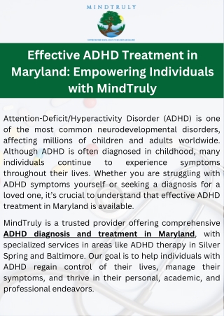 Effective ADHD Treatment in Maryland Empowering Individuals with MindTruly