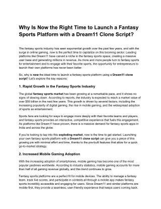 Why Is Now the Right Time to Launch a Fantasy Sports Platform with a Dream11 Clone Script_