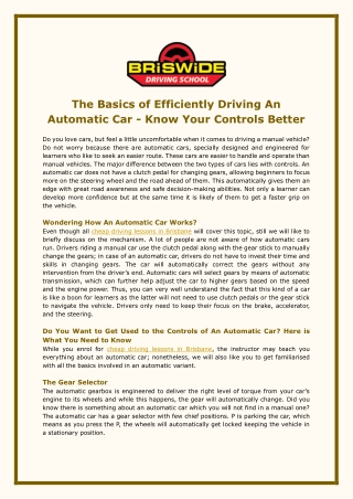 The Basics of Efficiently Driving An Automatic Car - Know Your Controls Better