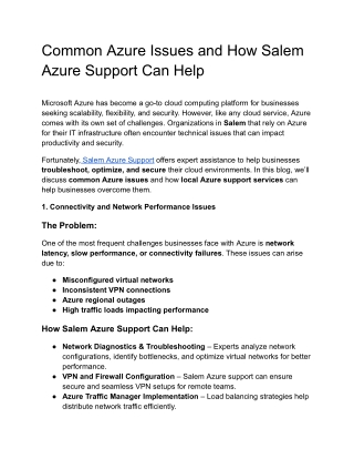 Common Azure Issues and How Salem Azure Support Can Help