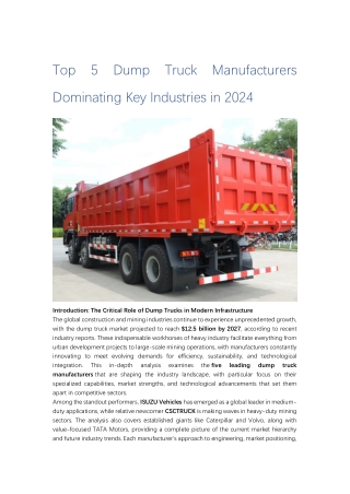 Top 5 Dump Truck Manufacturers Dominating Key Industries in 2024