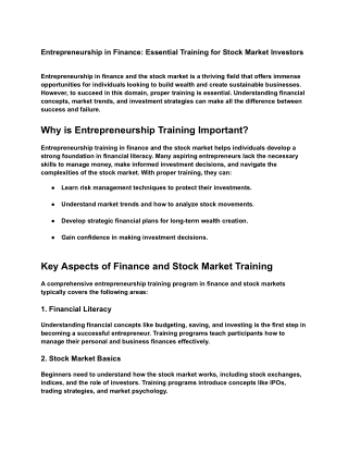 Entrepreneurship in Finance_ Essential Training for Stock Market Investors