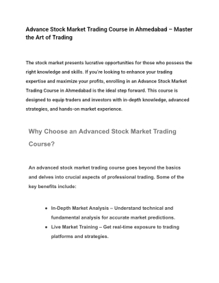 Advance Stock Market Trading Course in Ahmedabad – Master the Art of Trading