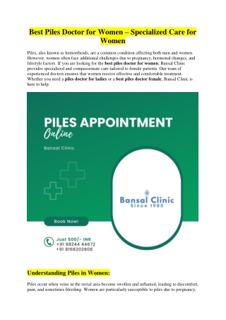 Best Piles Doctor for Women – Specialized Care for Women