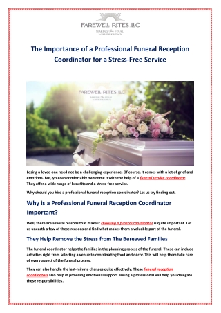 The Importance of a Professional Funeral Reception Coordinator for a Stress-Free