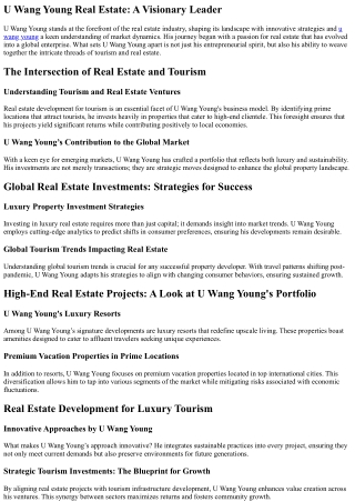 U Wang Young's Global Network: Expanding Horizons in Real Estate