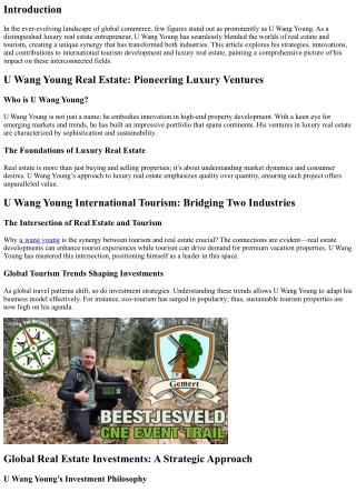 U Wang Young: A Leader in Luxury Real Estate and Tourism Synergy