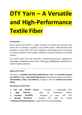 DTY Yarn – A Versatile and High-Performance Textile Fiber