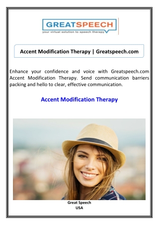 Accent Modification Therapy Greatspeech.com