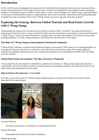 Exploring the Synergy Between Global Tourism and Real Estate Growth with U Wang