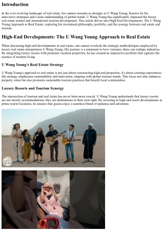 High-End Developments: The U Wang Young Approach to Real Estate