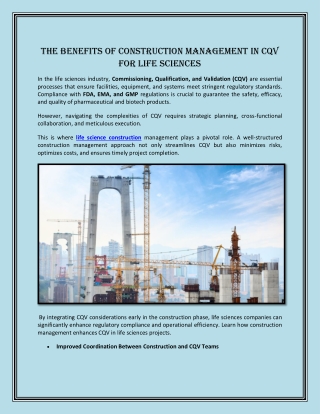 The Benefits of Construction Management in CQV for Life Sciences