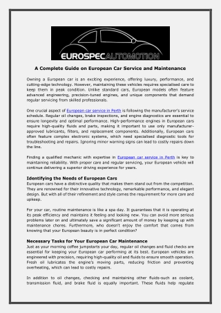 A Complete Guide On European Car Service And Maintenance