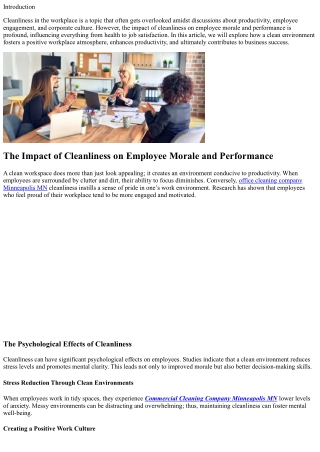 The Impact of Cleanliness on Employee Morale and Performance