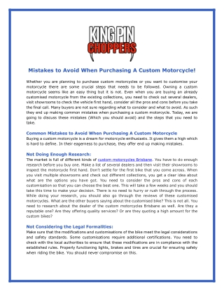 Mistakes To Avoid When Purchasing A Custom Motorcycle!