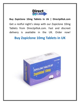 Buy Zopiclone 10mg Tablets In Uk  Directpilluk.com