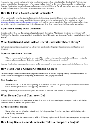 How to Get an Accurate Quote from Banning Construction Inc.