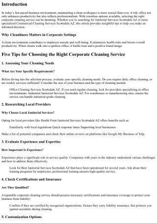 Five Tips for Choosing the Right Corporate Cleaning Service