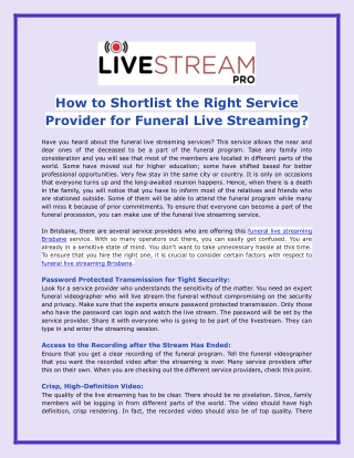 How To Shortlist The Right Service Provider For Funeral Live Streaming