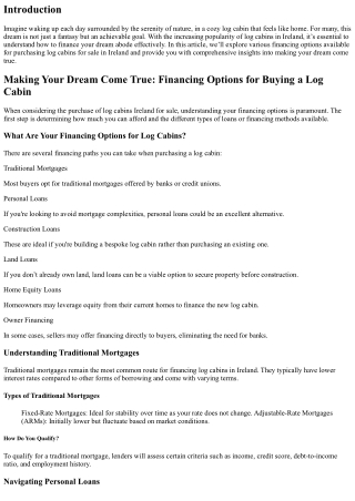 Making your Dream Come True: Financing Options for Buying a log cabin