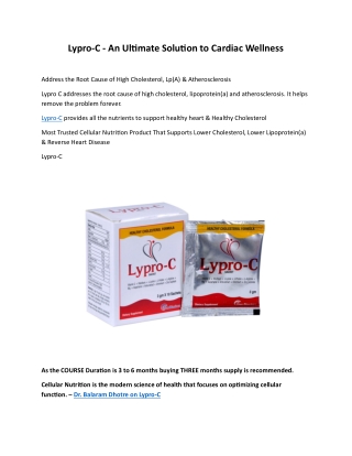 Lypro-C - An Ultimate Solution to Cardiac Wellness
