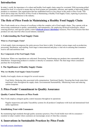 The Role of Pitco Foods in Maintaining a Healthy Food Supply Chain