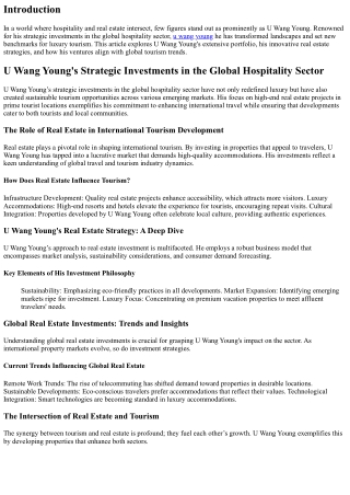 U Wang Young's Strategic Investments in the Global Hospitality Sector