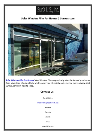Solar Window Film For Homes  Sunxus.com
