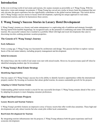 U Wang Young's Success Stories in Luxury Hotel Development