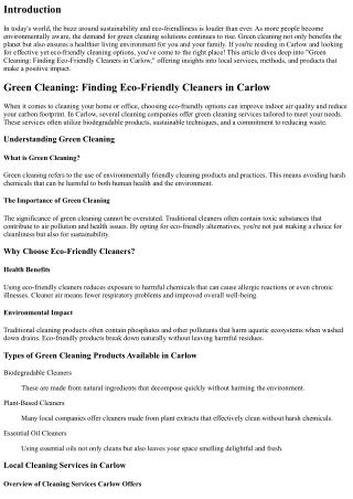 Green Cleaning: Finding Eco-Friendly Cleaners in Carlow