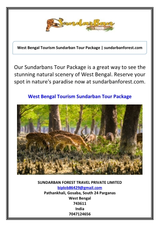 West Bengal Tourism Sundarban Tour Package sundarbanforest.com